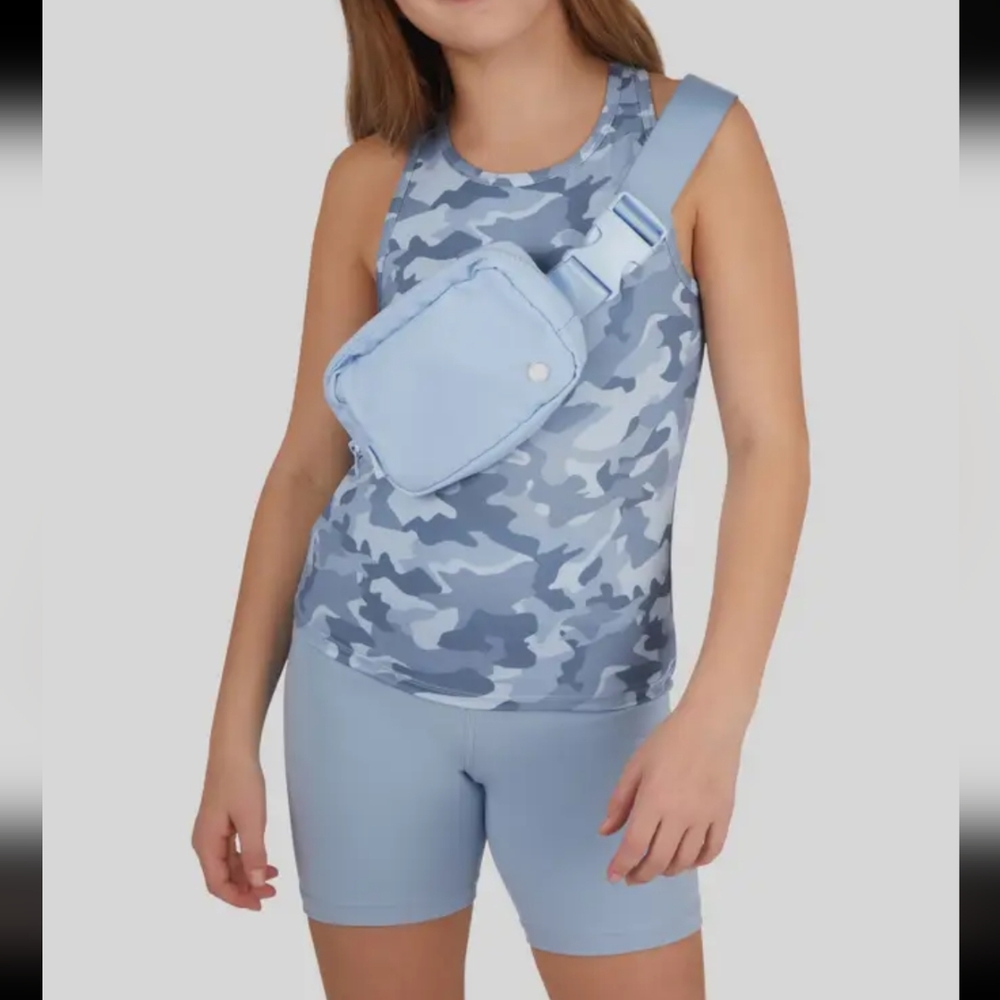 Blue Camo Tank Top and Shorts Set with Crossbody Bag